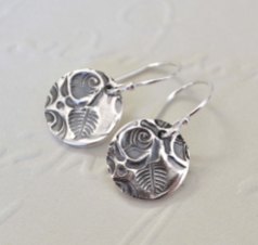 Oxidised Sterling Silver Rose Token Earrings